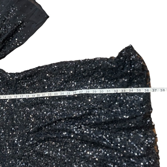French Connection Cellienne Dress- Black Sequin Bell Sleeve Dress- Size 12 - Picture 11 of 11